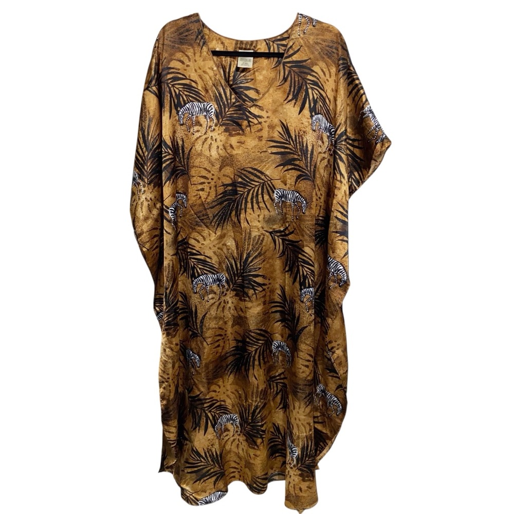 Vintage Kaftan Womens O/S Roper Muumuu Cover Up Caftan Zebra Satin Resort Boho